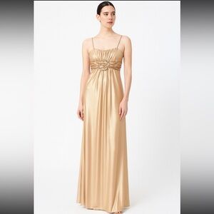 Jessica McClintock Vintage Elegant Gold Shimmer Evening Dress Gown Made in USA